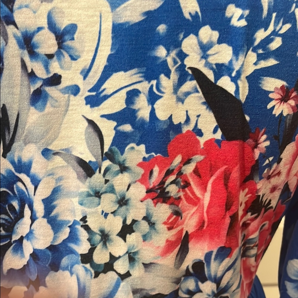 Blue and Pink Casual Sundress with Bell Sleeves - Picture 5 of 5